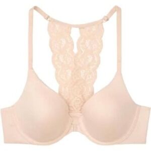 Victorias Secret Body By Victoria Racerback Bra Peach Pink Lace 38DD Front Close